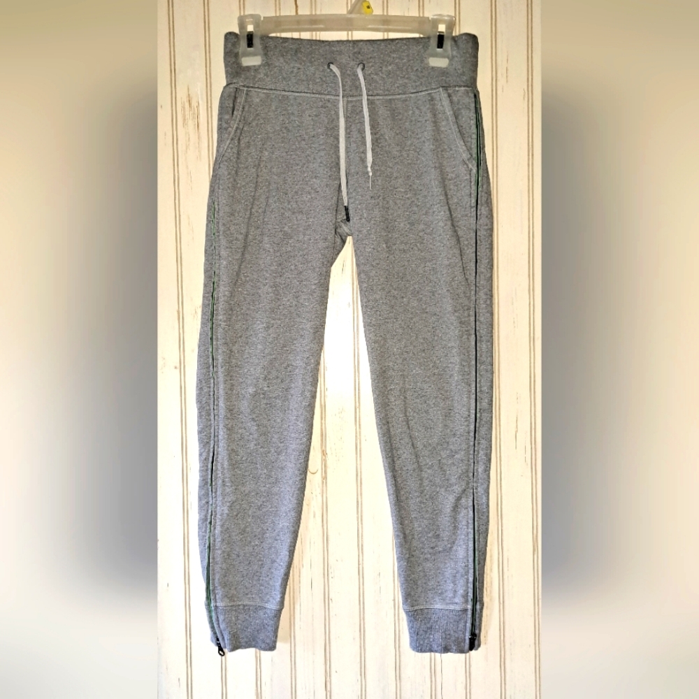 Lululemon No Sweat Pant Heathered Speckled Grey Zip Up Side Legs Size 4 Jogger